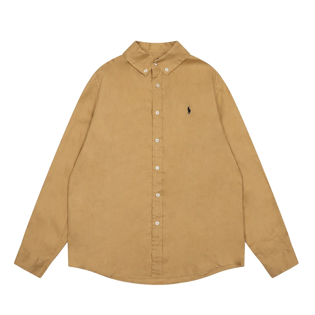P300 Top Quality" Style Number: 8001# [Ralph Lauren Paul Pony Linen Basic Couple Style Shirt Long Sleeve] ✅Ralph Lauren Paul Small Label War Horse 100% Pure Linen Classic Basic Four Seasons Shirt Long Sleeve ✅A must-have item for the lazy style. The upper body has a retro and fresh feeling. ✅100% pure linen 280g 32 count fabric. Washed, retro and textured. ✅Dedicated to platform live broadcast. Wholesale entity ✅Simple and easy to match, light American old money style, the upper body is super great, ✅Standard for all seasons, worn alone/inner, it is a must-have for YYDS couples wardrobe. Size: S-XL Color: Black, White, Navy, Khaki, Pink, Yellow, Red, Colorful Blue, Light Blue, Rose Red